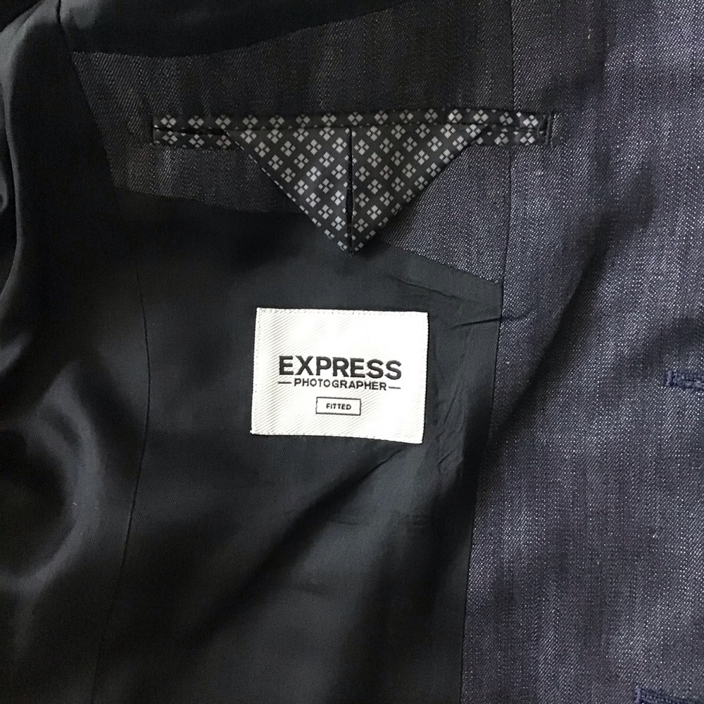 EXPRESS Men Photographer Suit Jacket Fitted Faux Leather Trim Size 36 Short NWOT - Picture 2 of 7